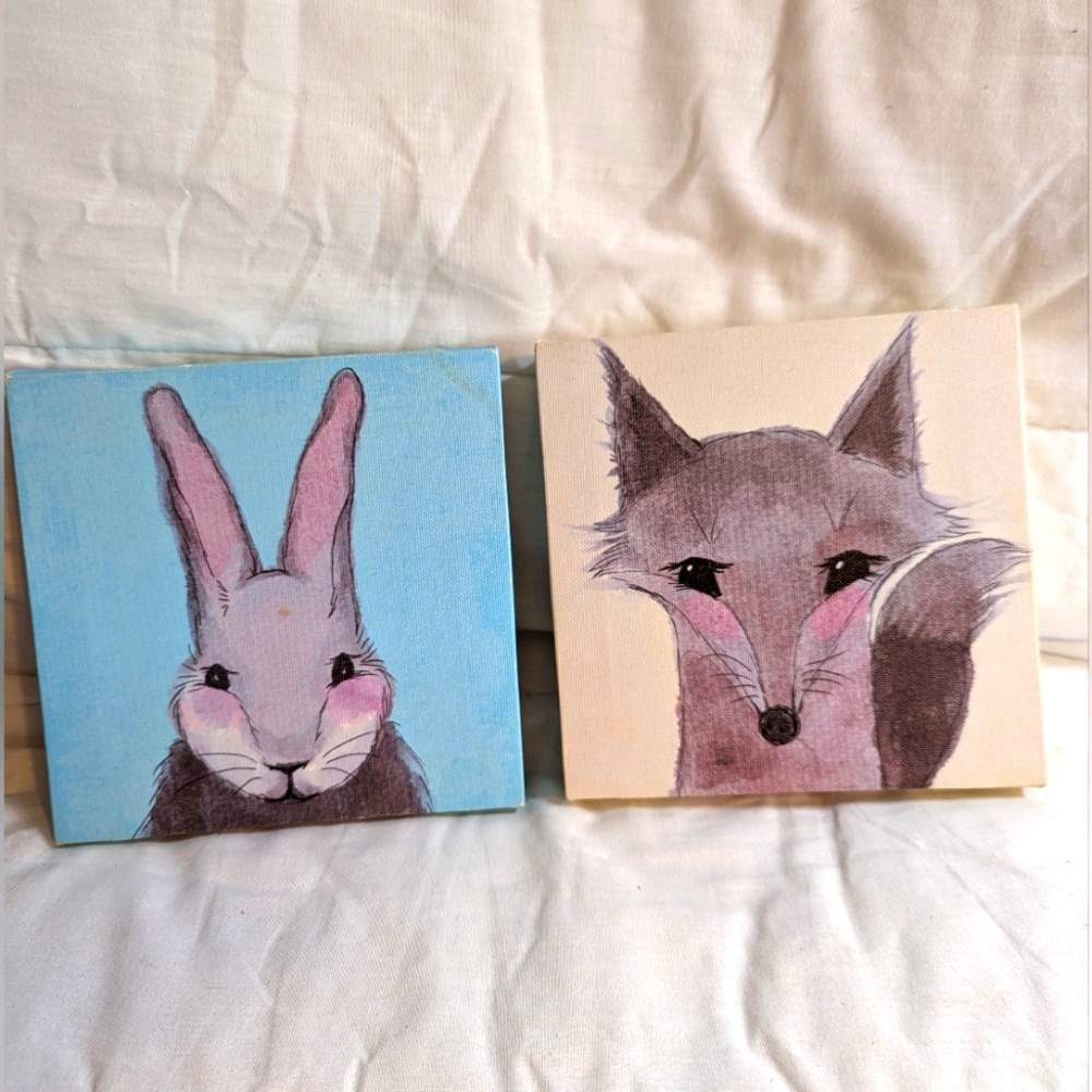 Lot Of 2  6" Lot Studio Fox & Rabbit Wall Art Canvas Prints